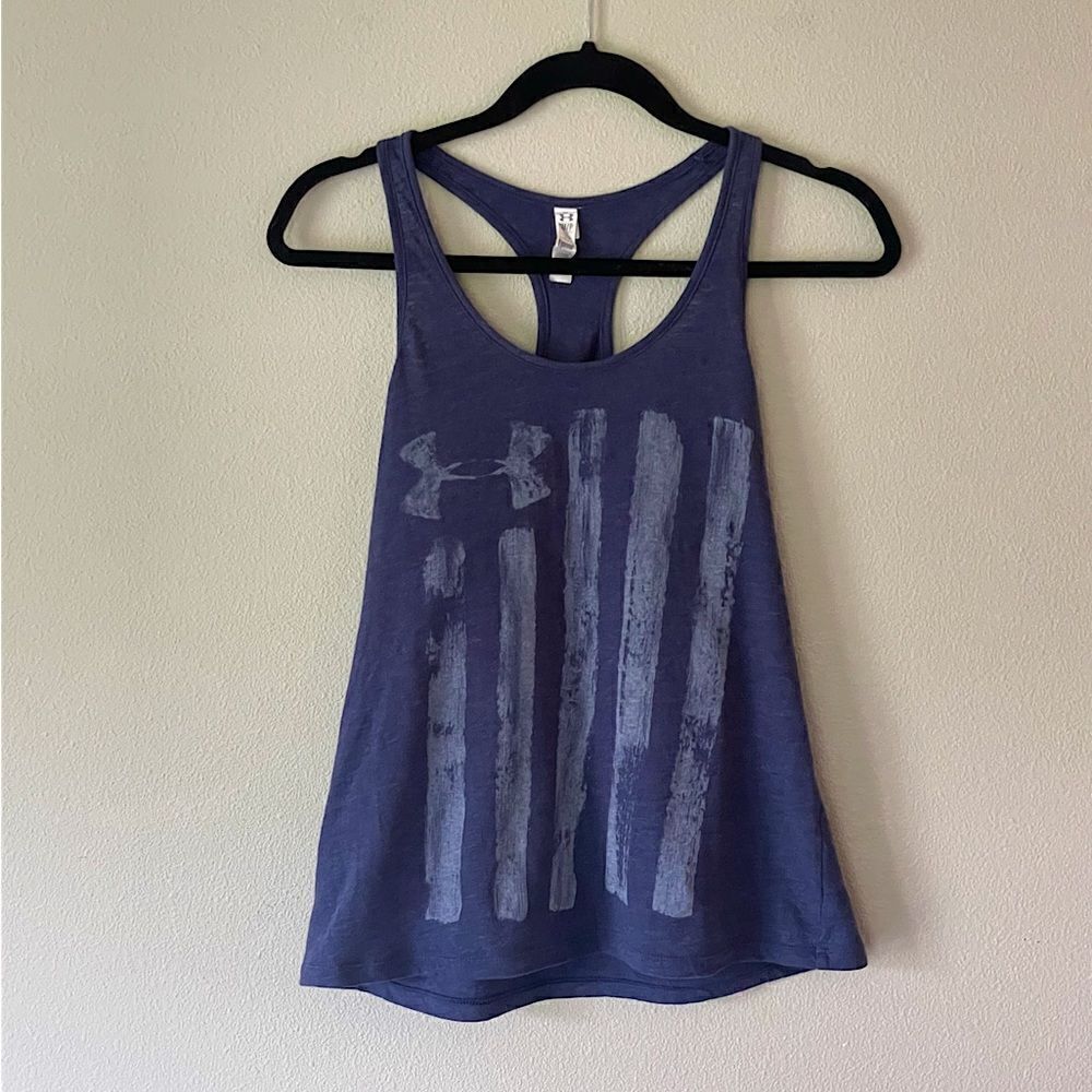 Women’s, Under Armour, Blue, “Flag”, Racerback, Tank. Size Small.